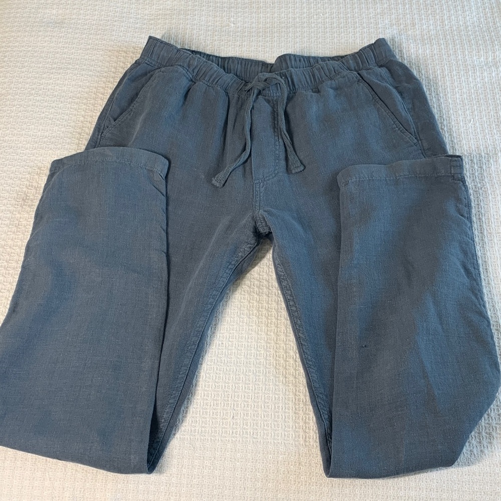 Faherty blue linen drawstring waist tapered leg pants size medium - Picture 5 of 11